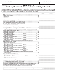 Worksheet a - Residency Information Worksheet for Nonresidents/Part-Year Residents - Maine