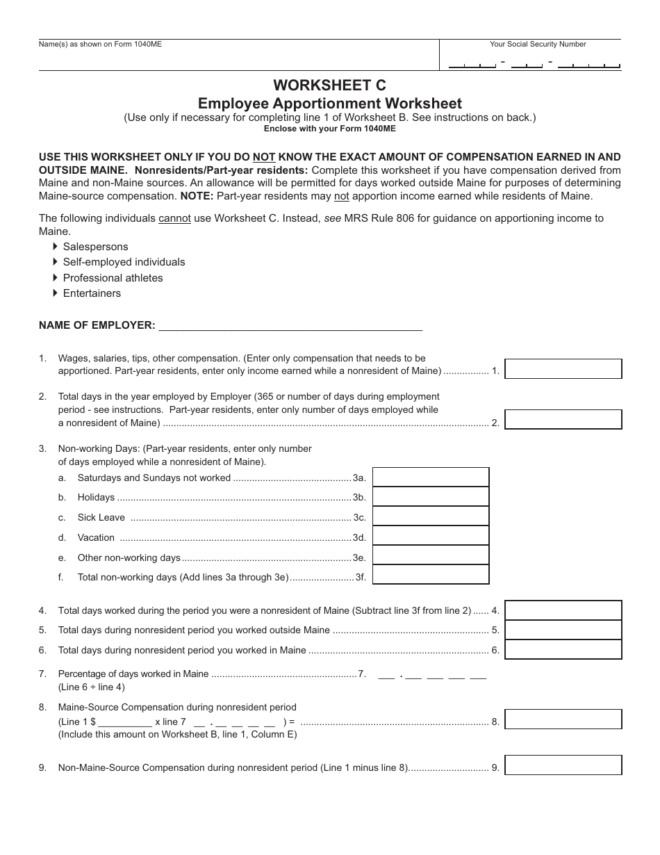 Worksheet a - Residency Information Worksheet for Nonresidents / Part-Year Residents - Maine, Page 3