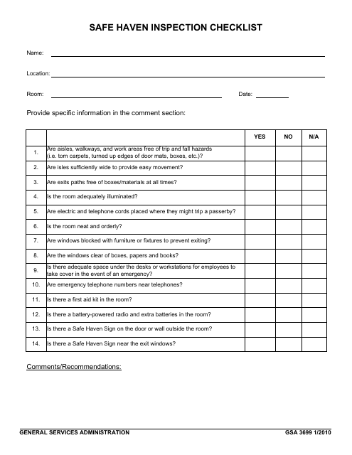 GSA Form 3699 Safe Haven Inspection Checklist