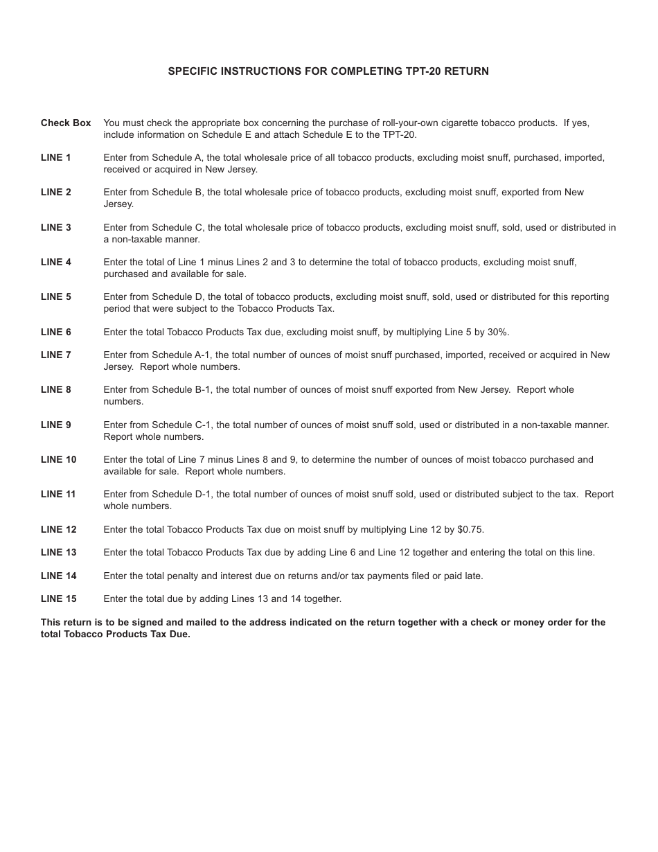 Form TPT-20 Tobacco Products Tax Return - New Jersey, Page 3