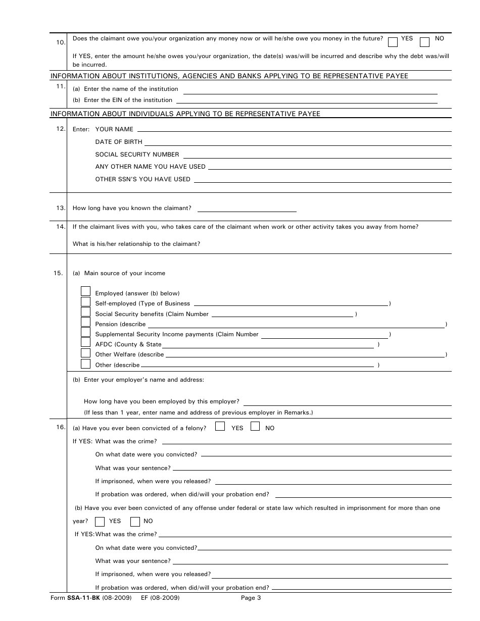 Form SSA 11 BK Fill Out Sign Online and Download Printable PDF