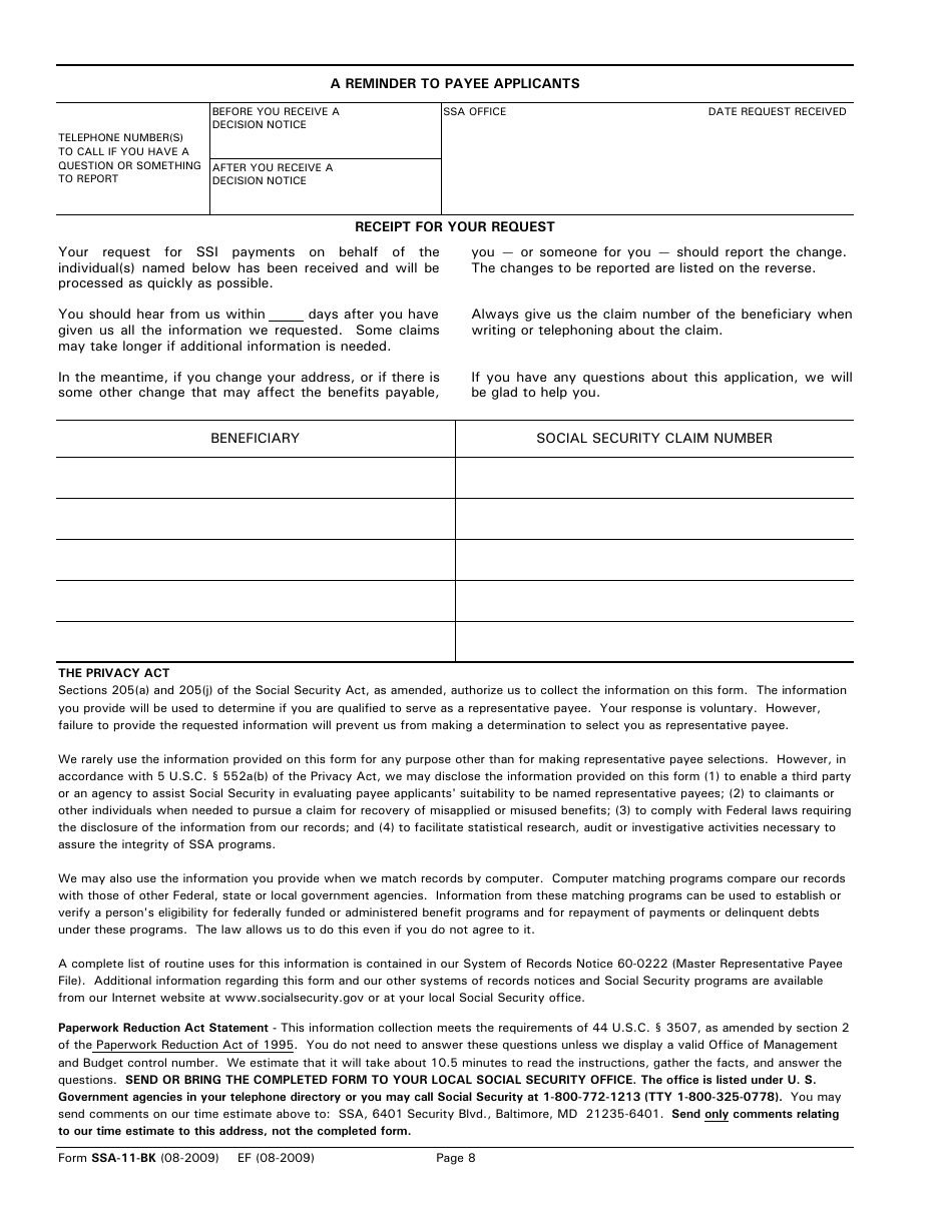 Form SSA11BK Fill Out, Sign Online and Download Printable PDF
