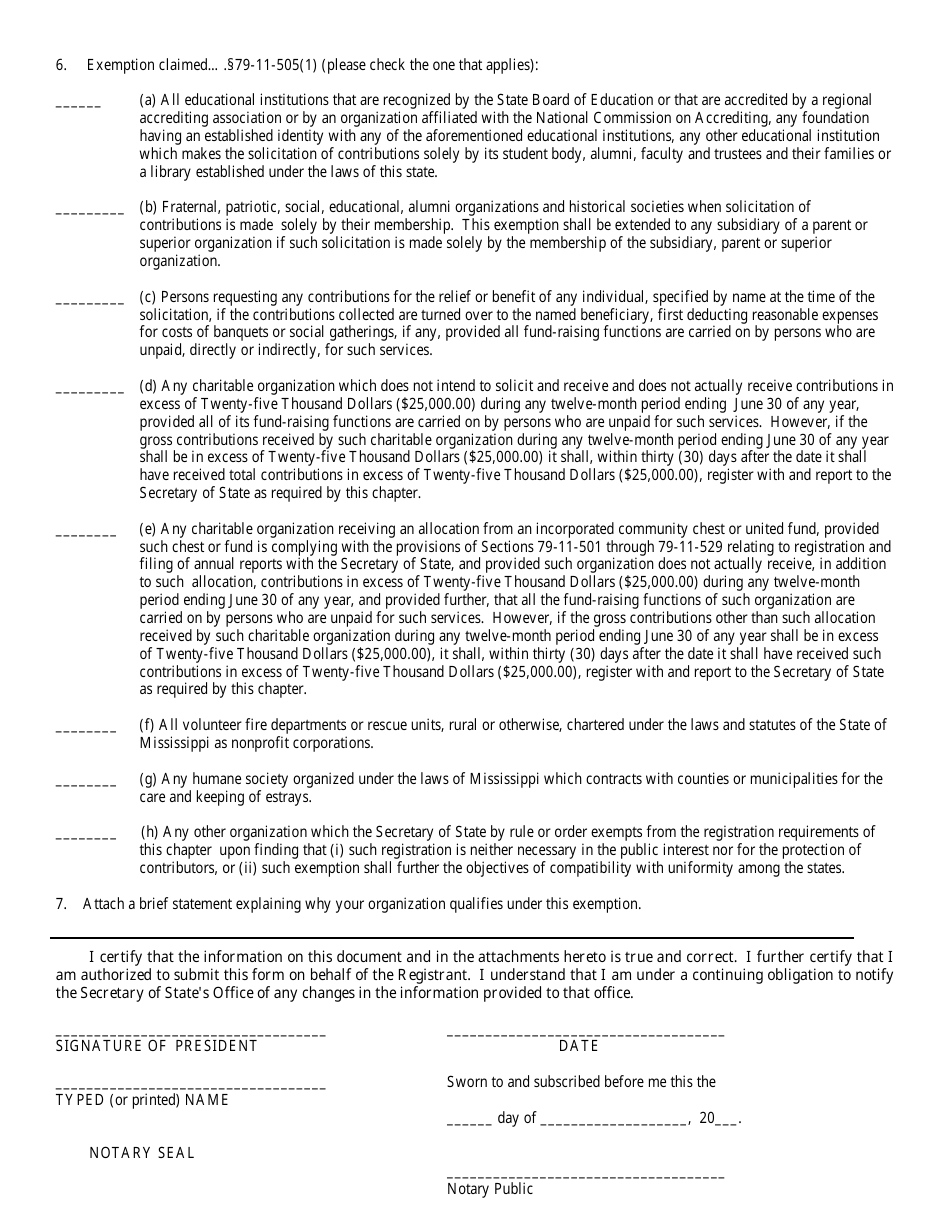 Form CE Notice of Exemption for Charitable Organizations - Mississippi, Page 2