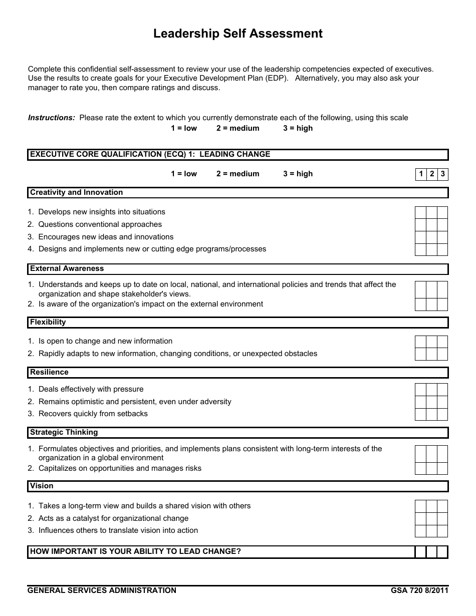 GSA Form 720 Leadership Self Assessment, Page 1