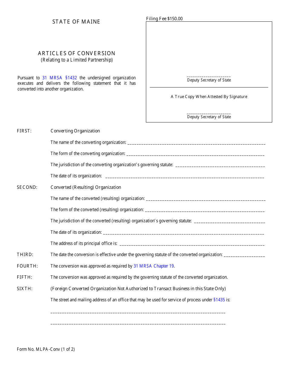 Form MLPA-CONV Articles of Conversion - Maine, Page 1