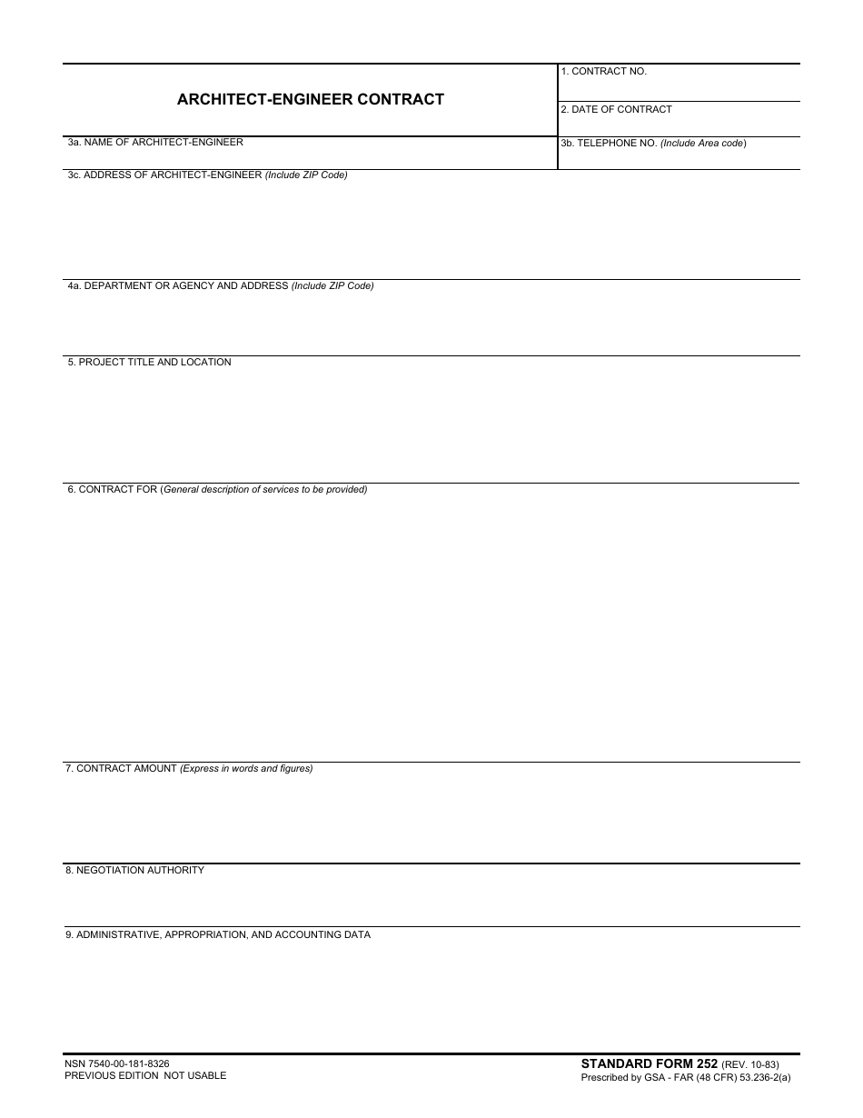 Form SF-252 Architect-Engineer Contract, Page 1
