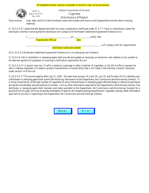 Form AFF-2 (State Form 51417)  Printable Pdf