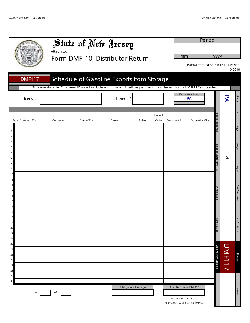 Form DMF-10 Distributor of Motor Fuels Tax Return - New Jersey, Page 10