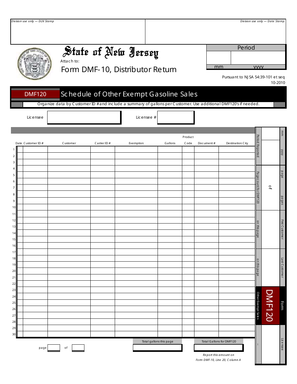 Form DMF-10 Distributor of Motor Fuels Tax Return - New Jersey, Page 12
