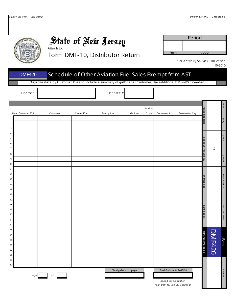 Form DMF-10 Distributor of Motor Fuels Tax Return - New Jersey, Page 43