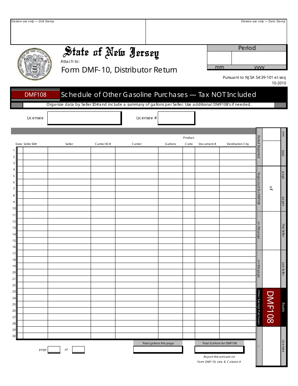 Form DMF-10 Distributor of Motor Fuels Tax Return - New Jersey, Page 8