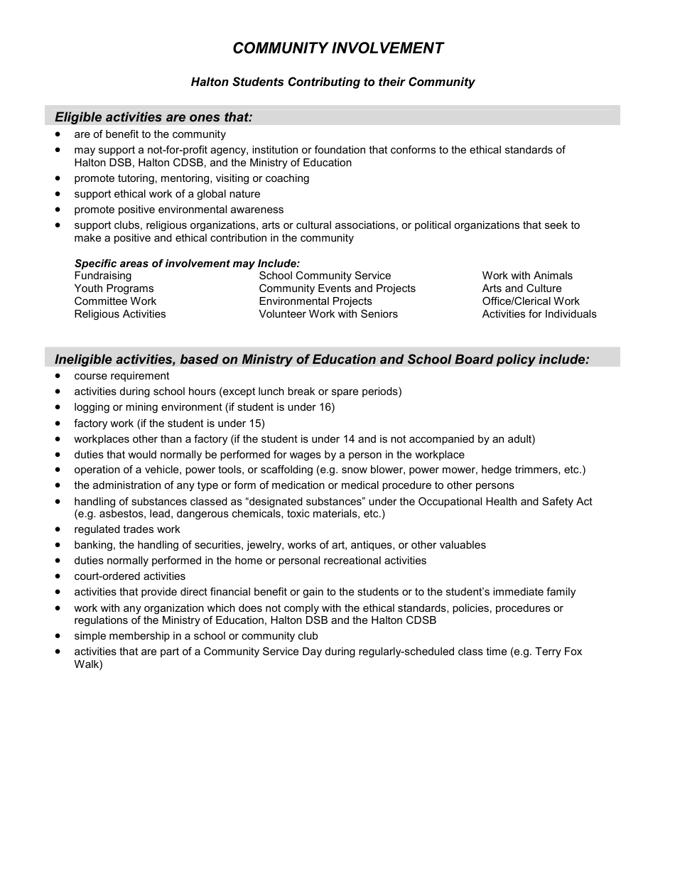 Community Involvement Hours Record Form, Page 2