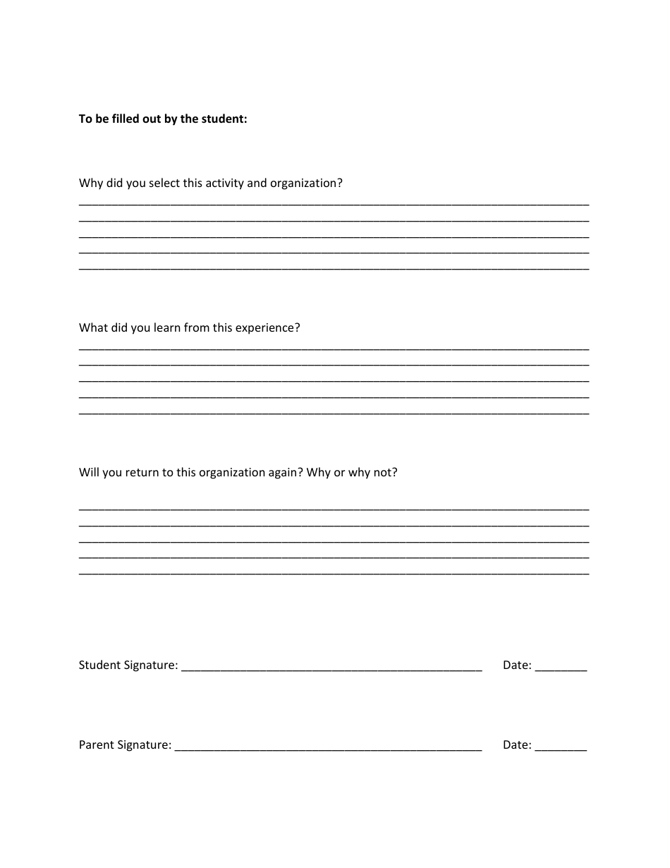 Student Community Service-Volunteer Hours Confirmation Form, Page 2
