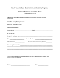 Document preview: Student Community Service-Volunteer Hours Confirmation Form