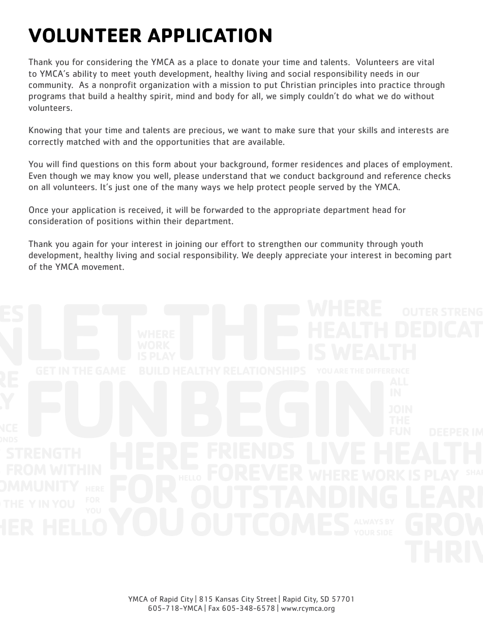 Volunteer Application Form - Ymca of Rapid City - Rapid City, South Dakota, Page 2