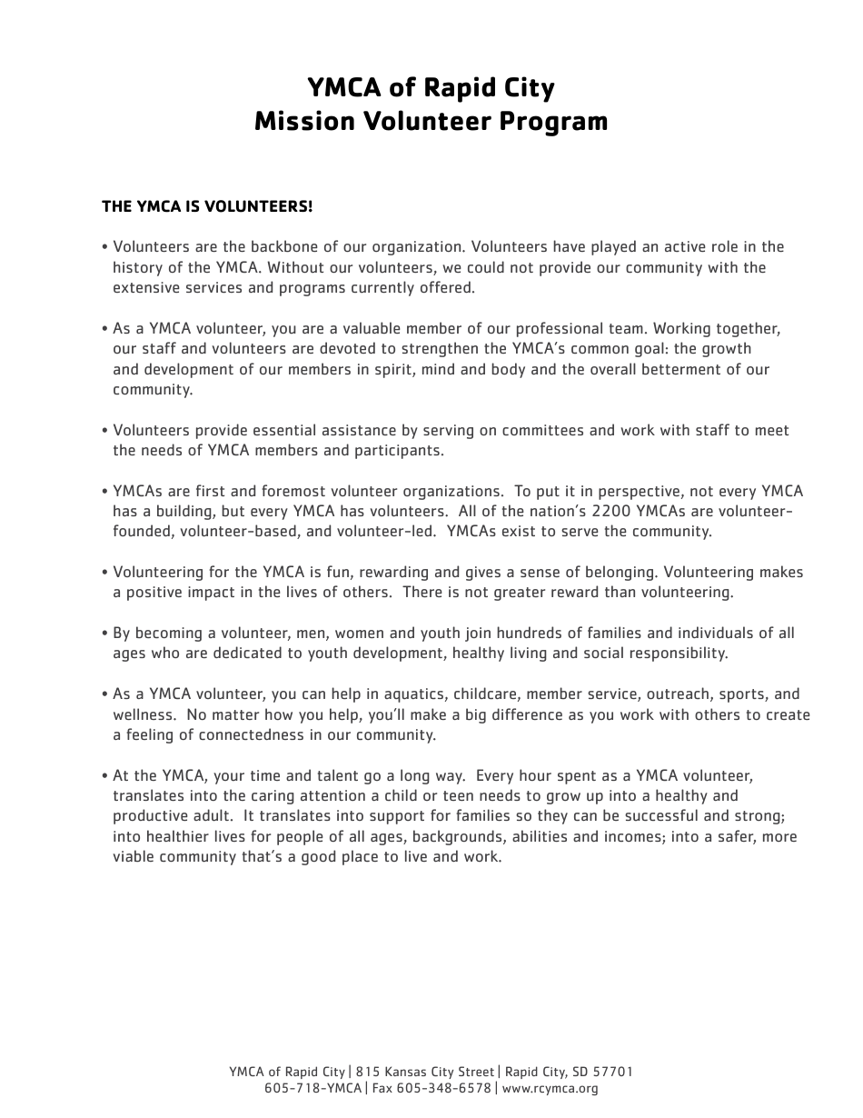 Volunteer Application Form - Ymca of Rapid City - Rapid City, South Dakota, Page 3