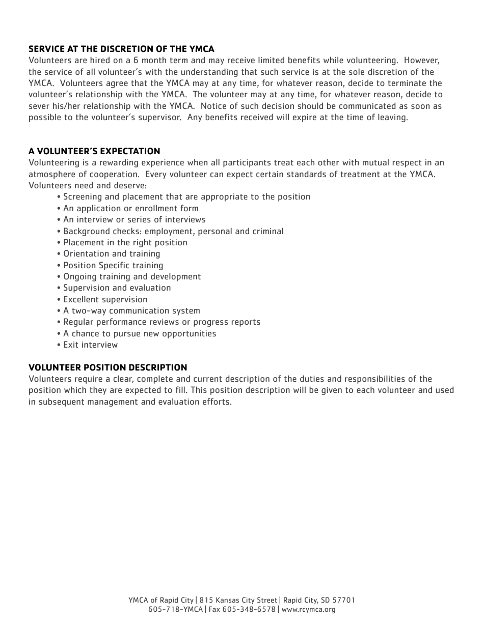 Volunteer Application Form - Ymca of Rapid City - Rapid City, South Dakota, Page 4