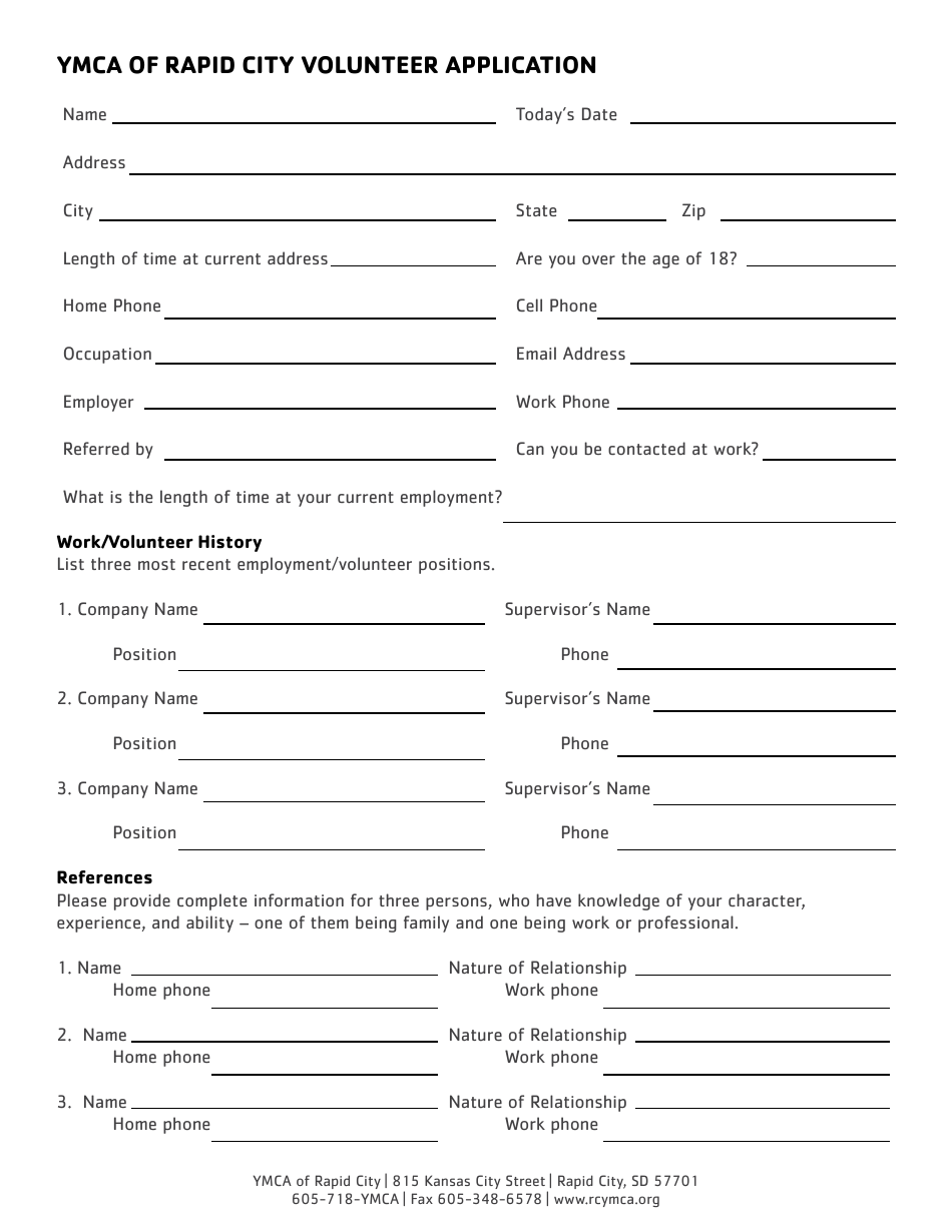 Volunteer Application Form - Ymca of Rapid City - Rapid City, South Dakota, Page 5