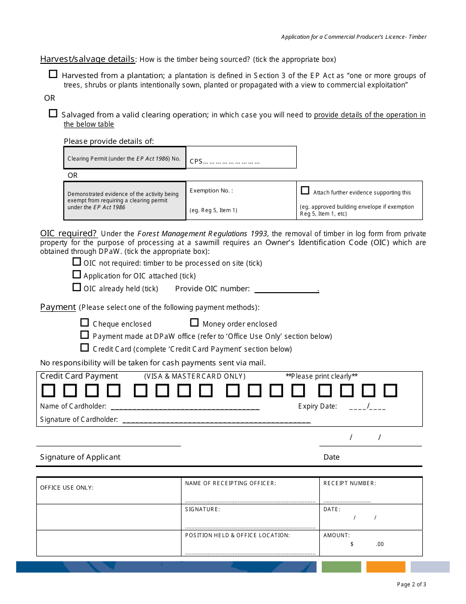 Application Form for a Commercial Producers Licence - Timber - Western Australia, Australia, Page 2
