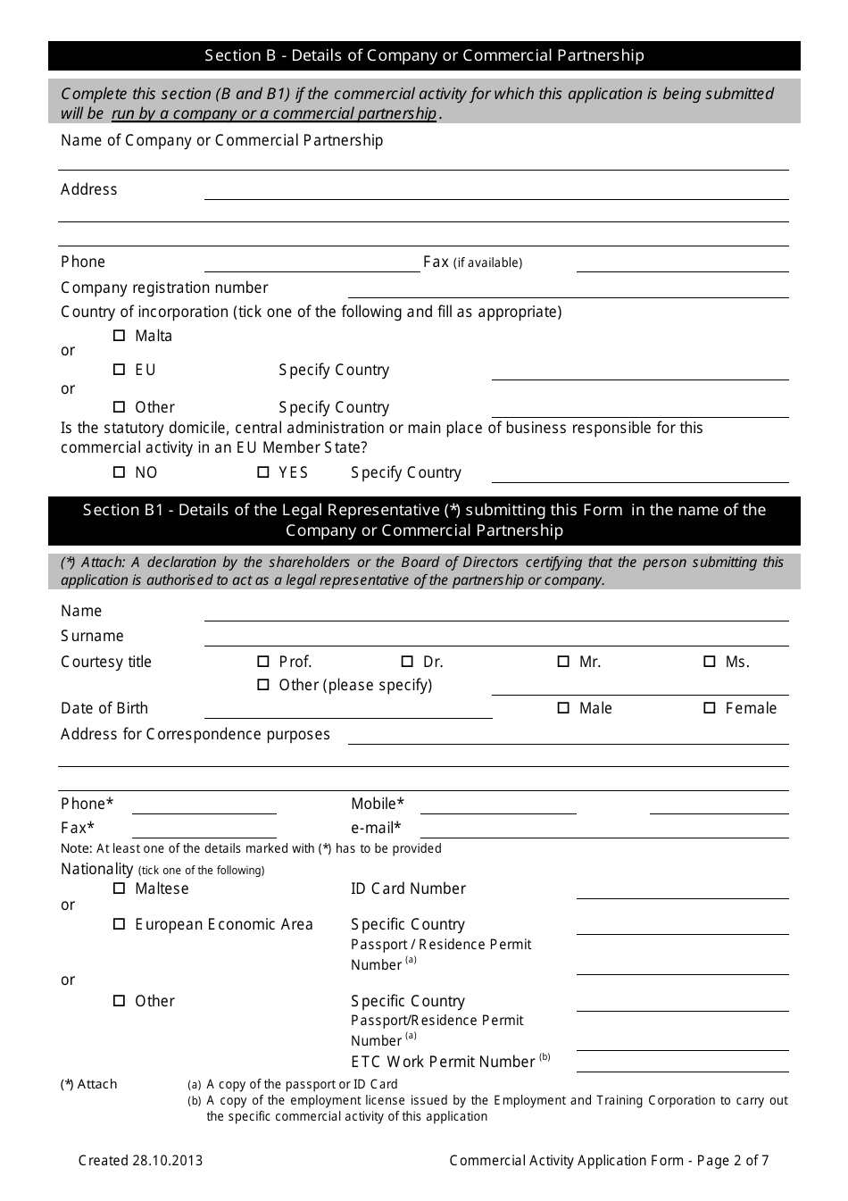 Valletta Malta Application Form for a Commercial Activity - Fill Out ...