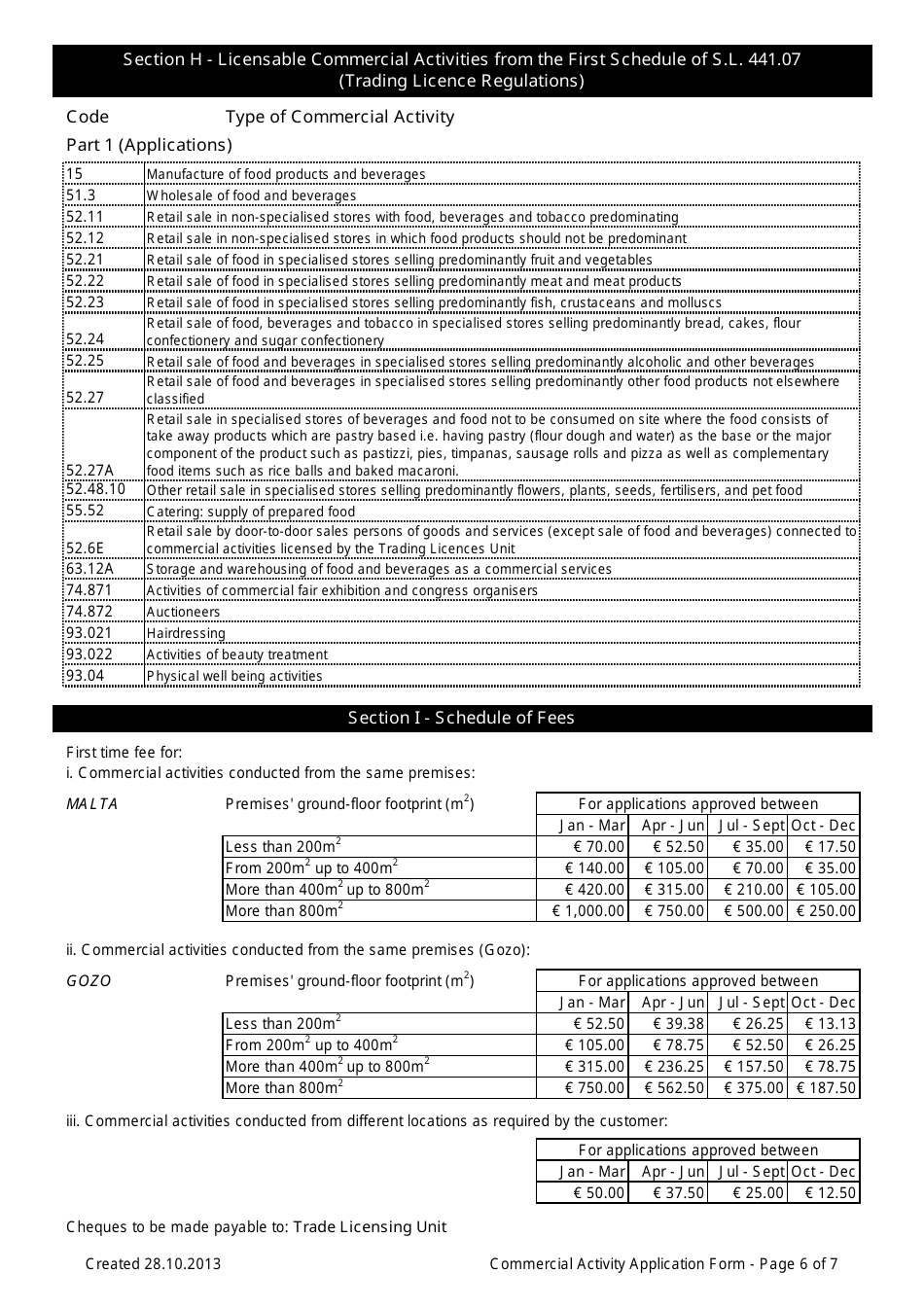 Application Form for a Commercial Activity - Valletta, Malta, Page 6