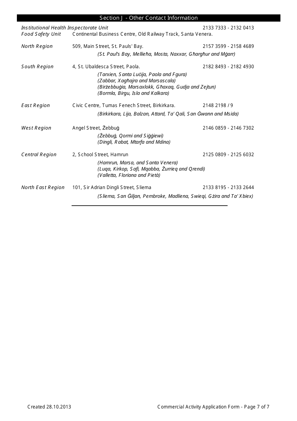 Application Form for a Commercial Activity - Valletta, Malta, Page 7
