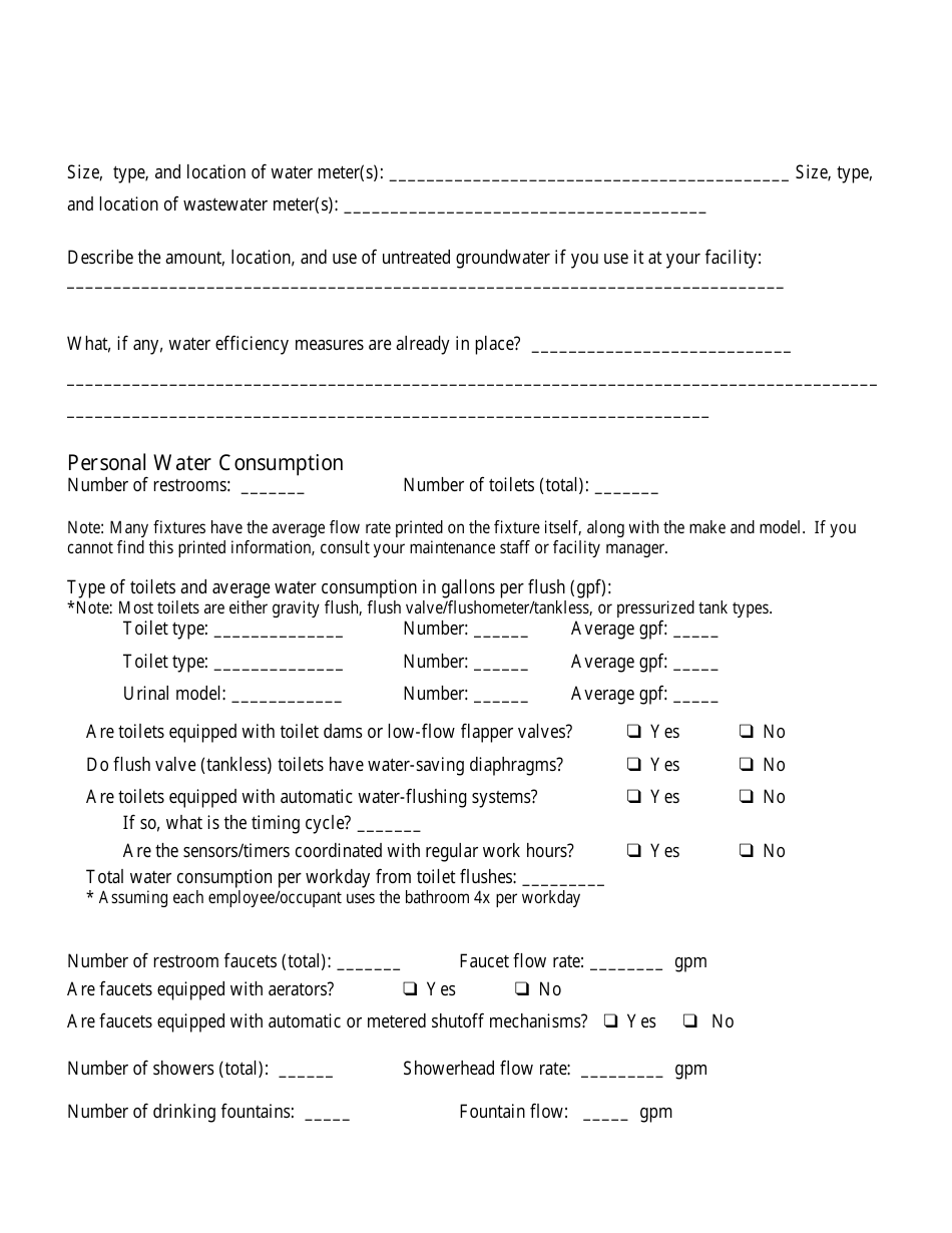Sample Water Audit Forms, Page 10