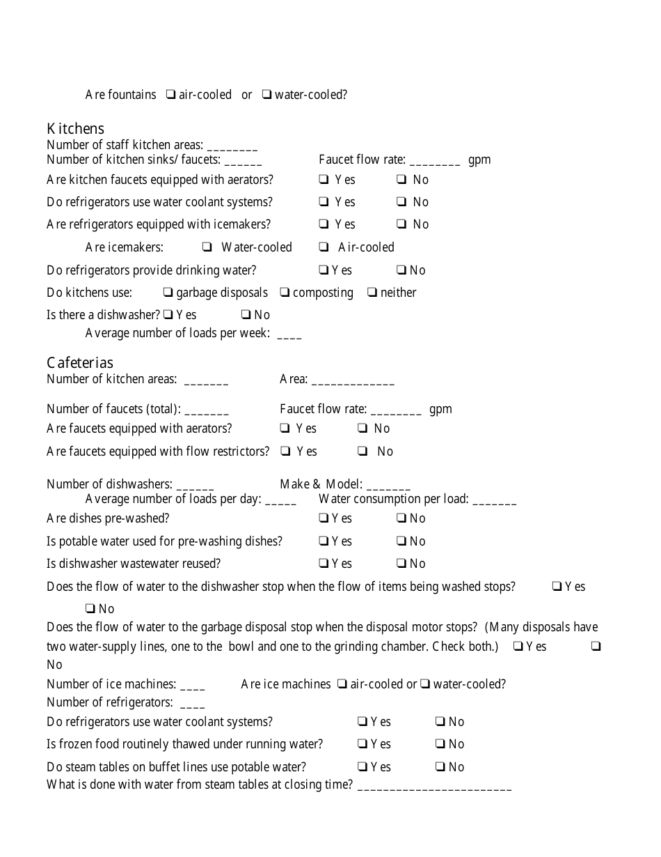 Sample Water Audit Forms, Page 11