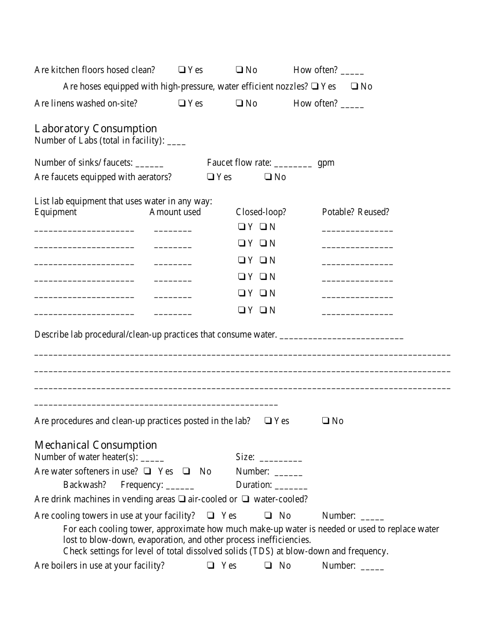 Sample Water Audit Forms, Page 12