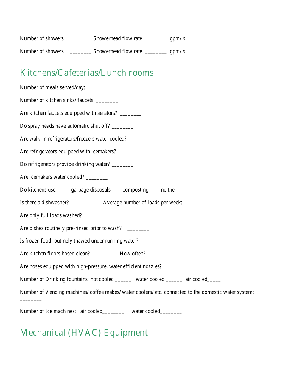 Sample Water Audit Forms, Page 5