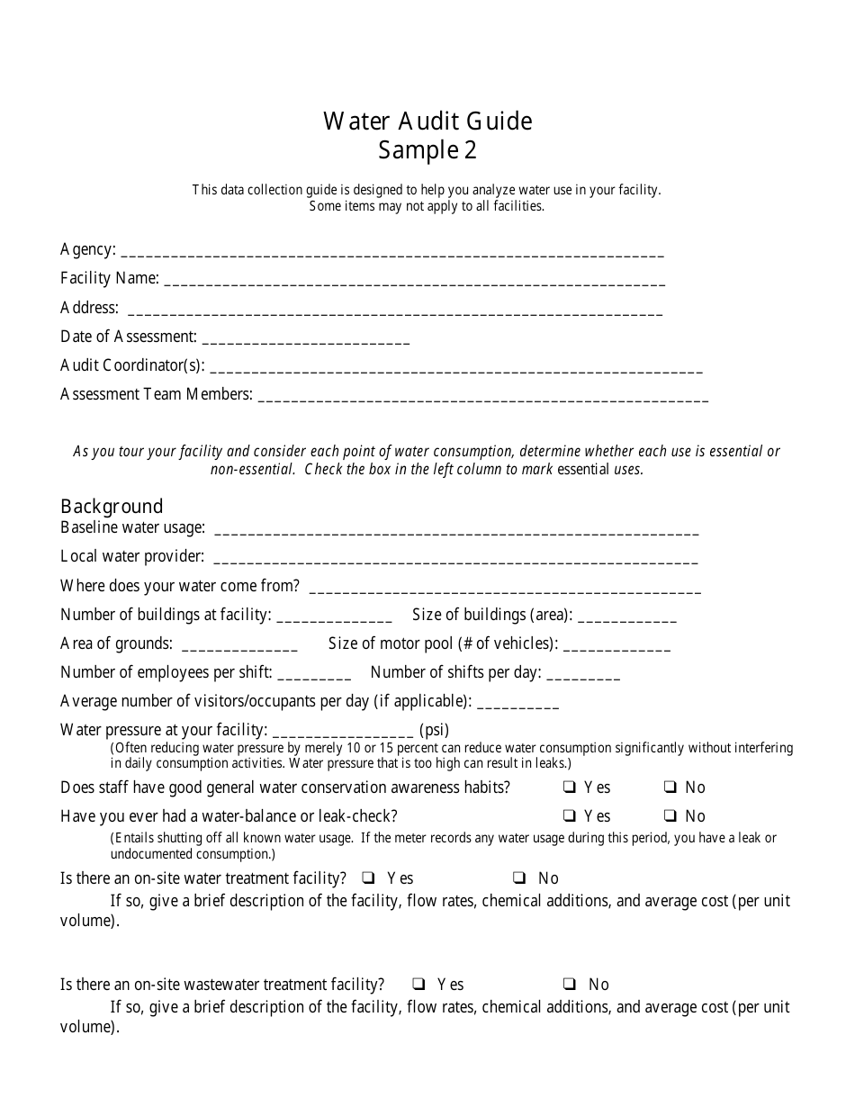 Sample Water Audit Forms Fill Out, Sign Online and Download PDF Templateroller