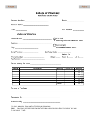 Document preview: Purchase Order Form - College of Pharmacy