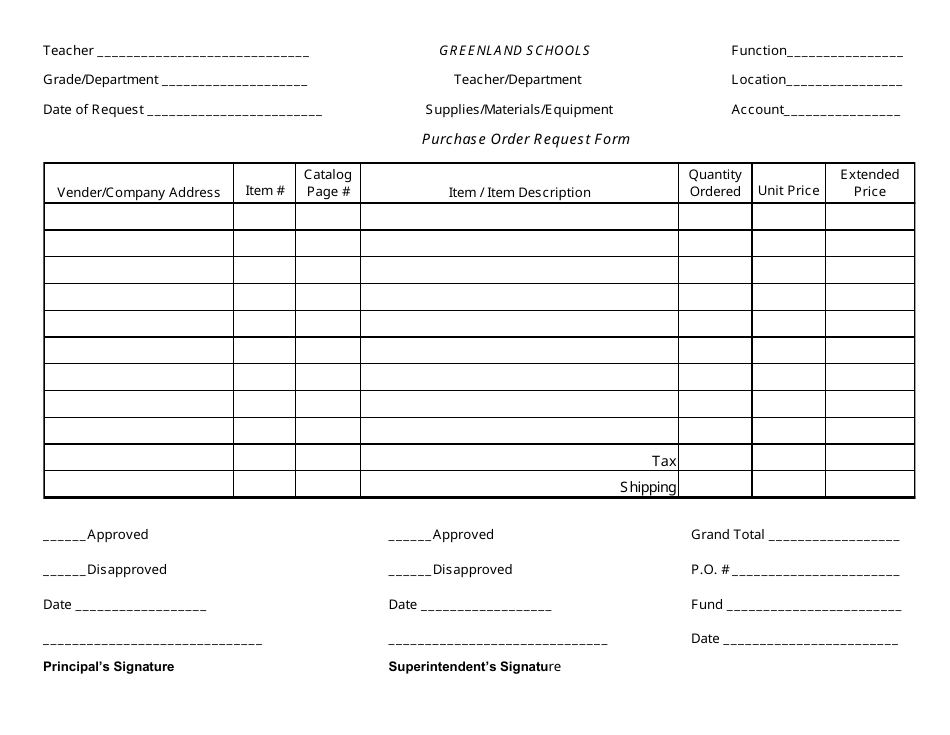 Purchase Order Request Form - Greenland Schools - Fill Out, Sign Online ...