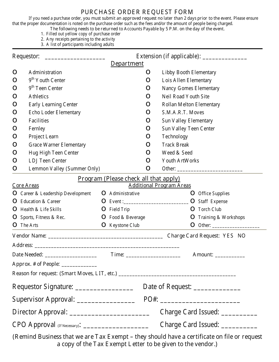 Purchase Order Request Form - Different Points, Page 1