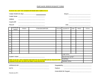 Document preview: Purchase Order Request Form