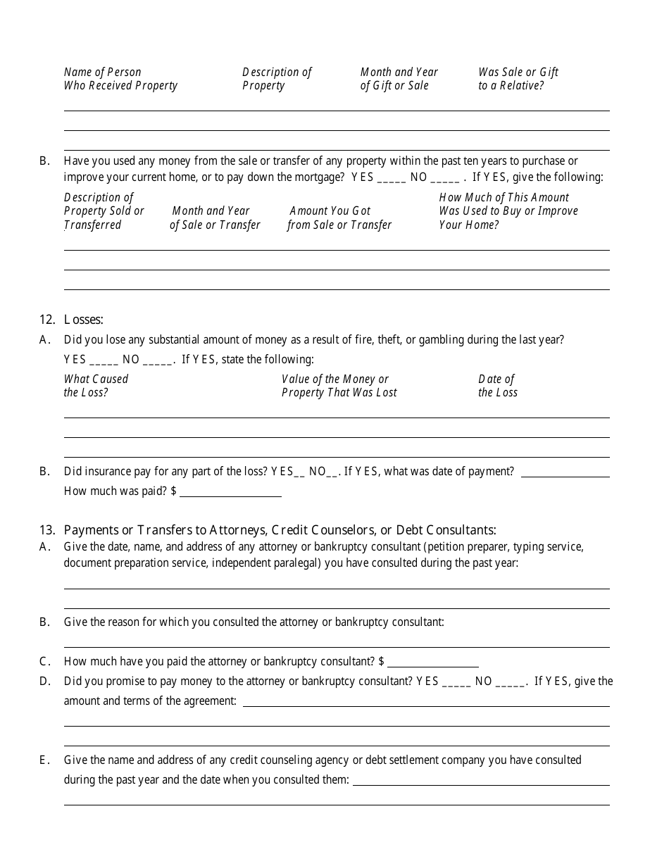Bankruptcy Questionnaire Template, Page 11