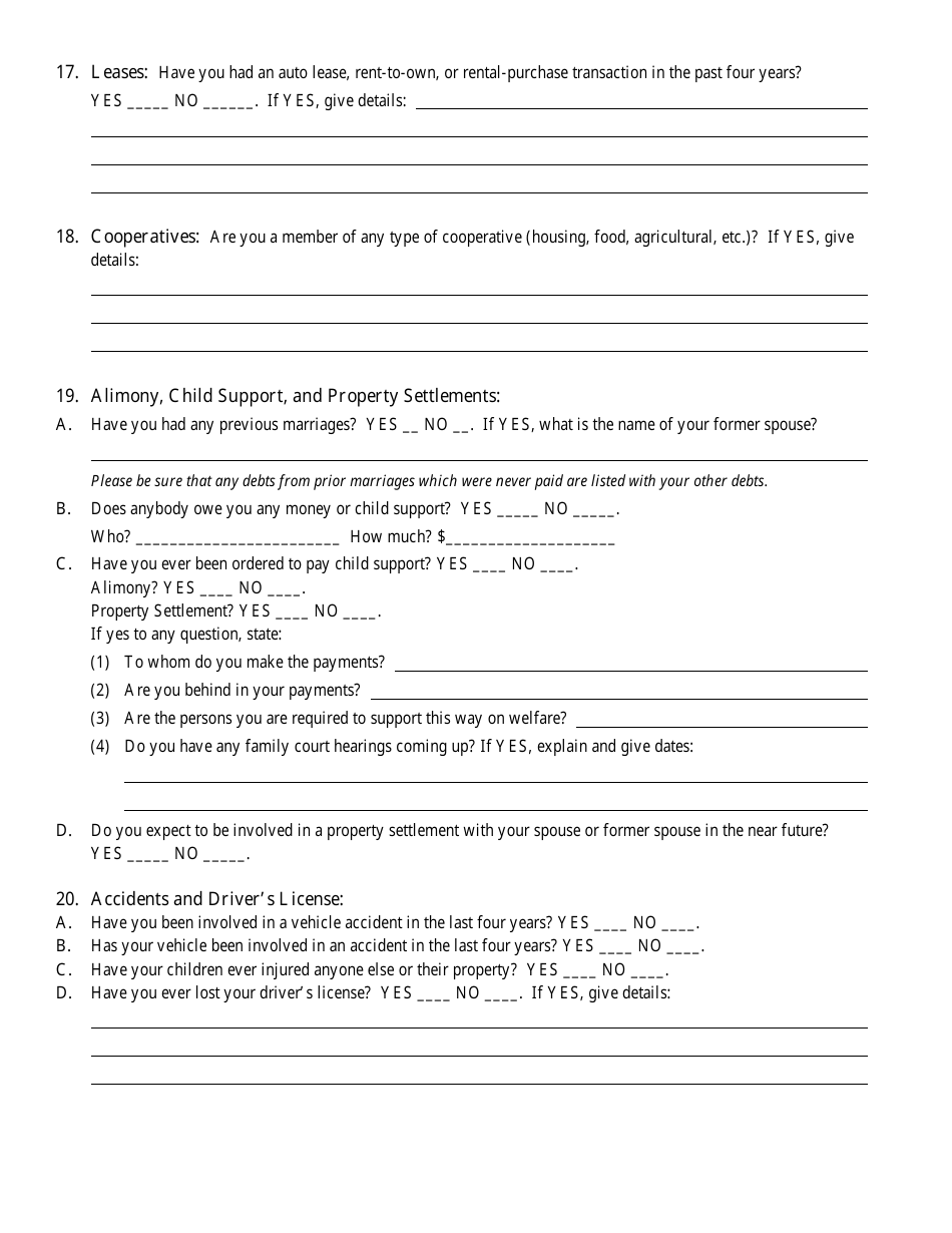 Bankruptcy Questionnaire Template, Page 13
