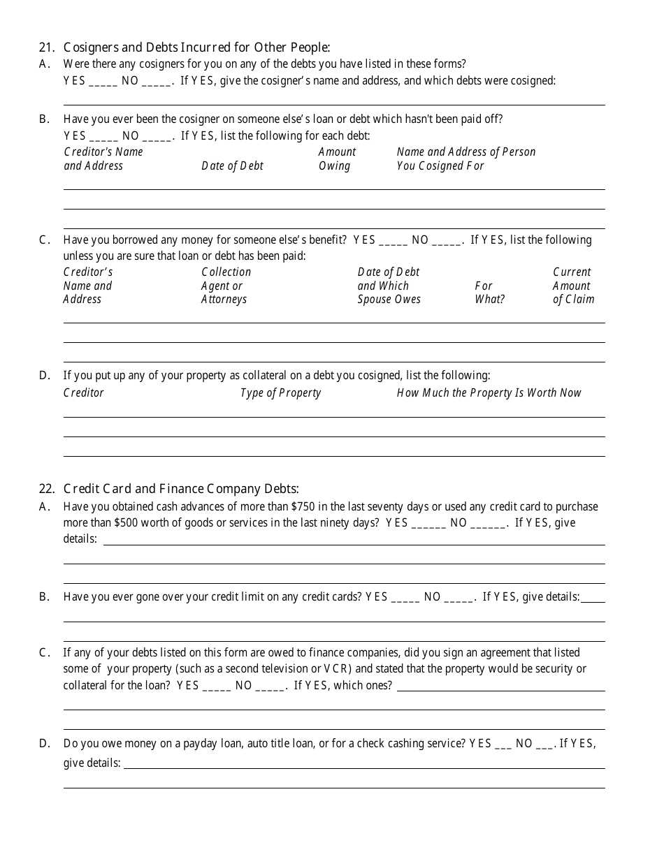 Bankruptcy Questionnaire Template, Page 14