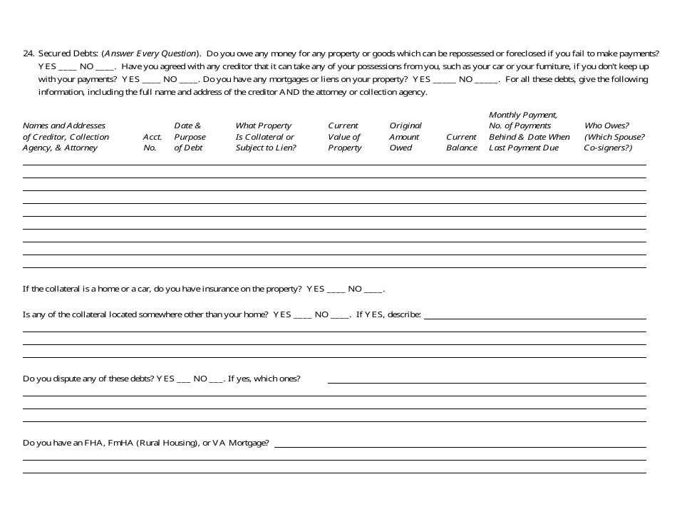 Bankruptcy Questionnaire Template, Page 16