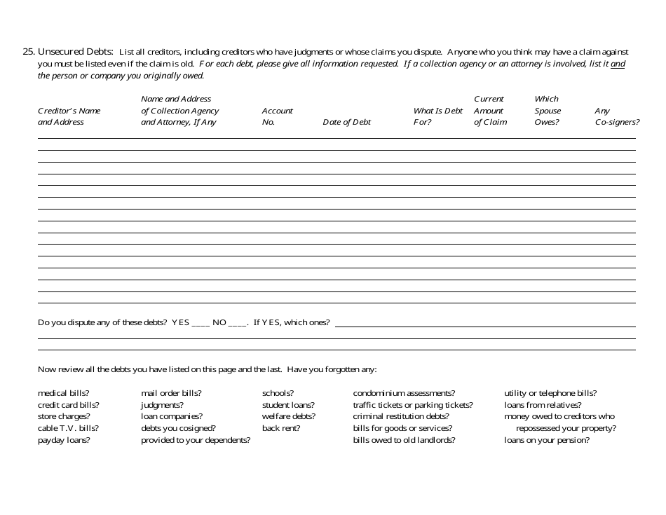 Bankruptcy Questionnaire Template, Page 17