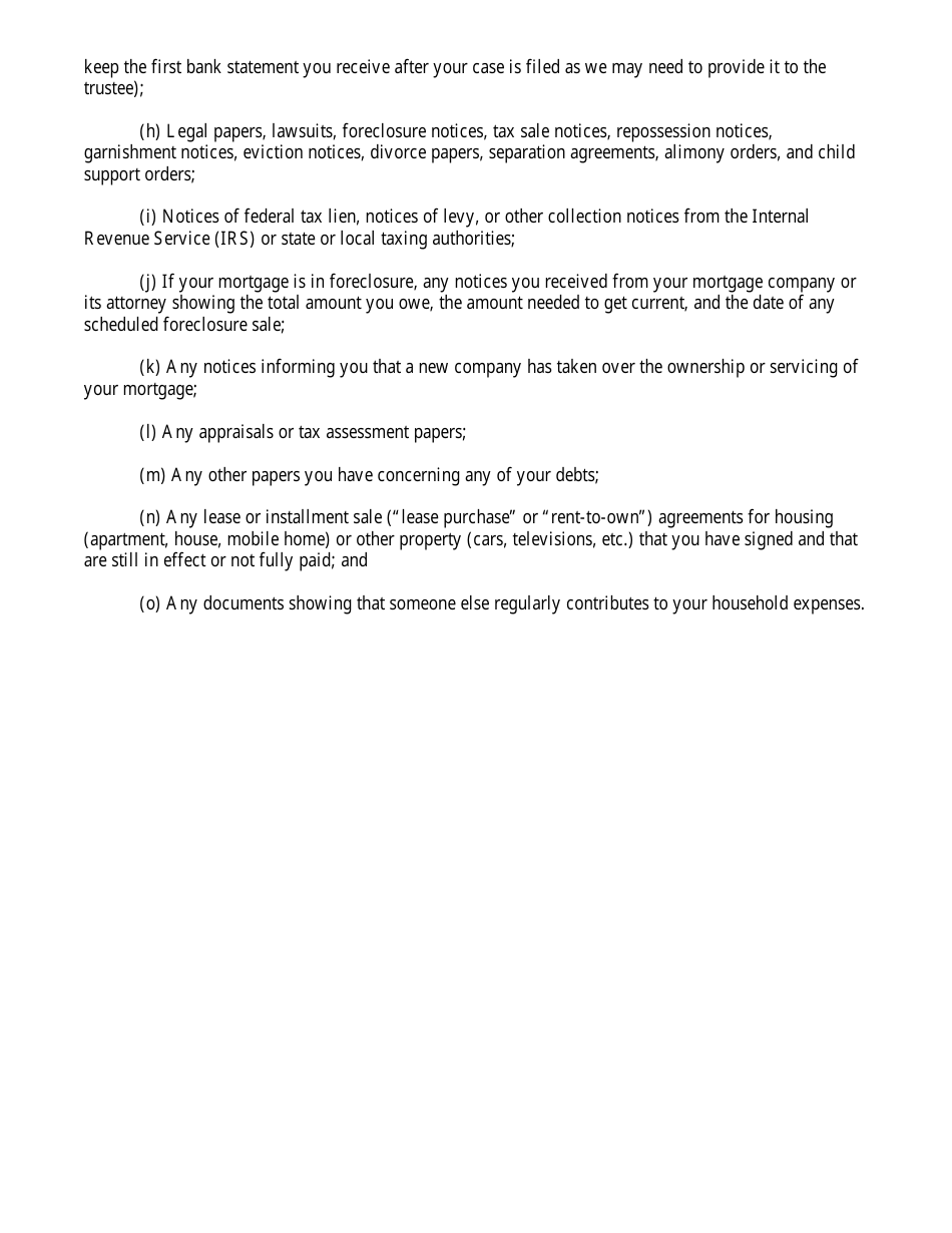 Bankruptcy Questionnaire Template, Page 3