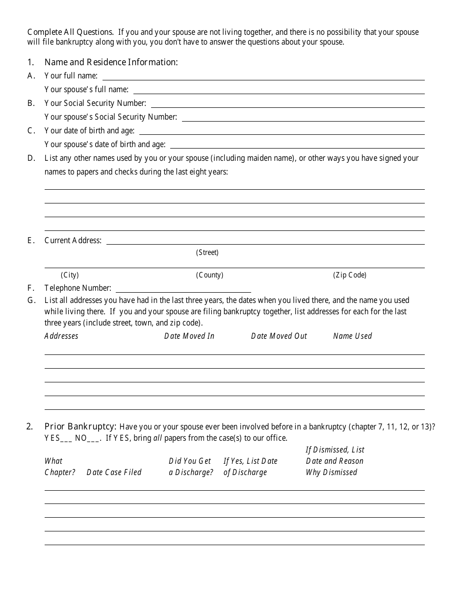 Bankruptcy Questionnaire Template, Page 4