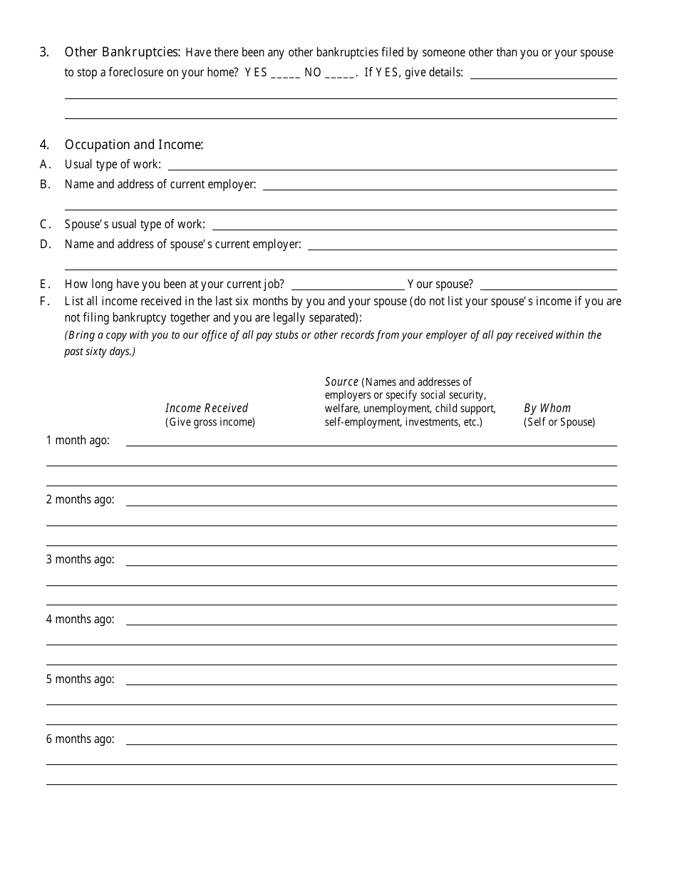 Bankruptcy Questionnaire Template, Page 5