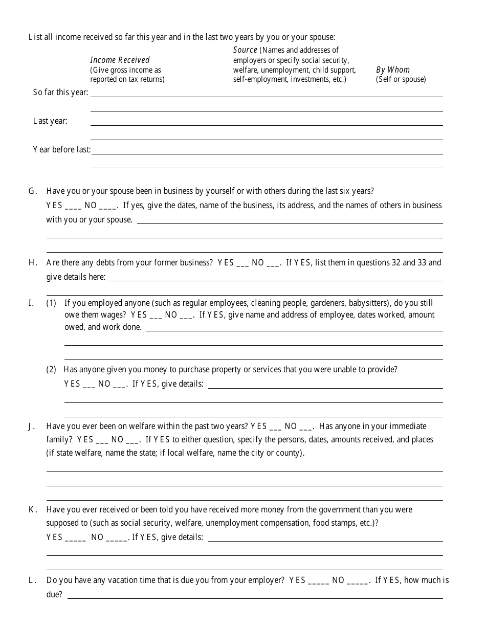 Bankruptcy Questionnaire Template, Page 6