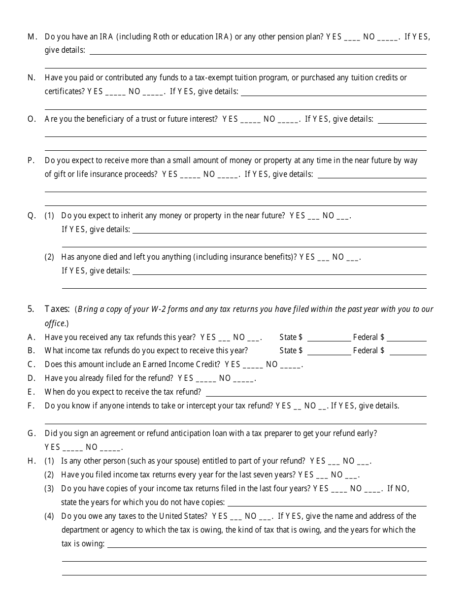 Bankruptcy Questionnaire Template Download Printable Pdf Templateroller 2685