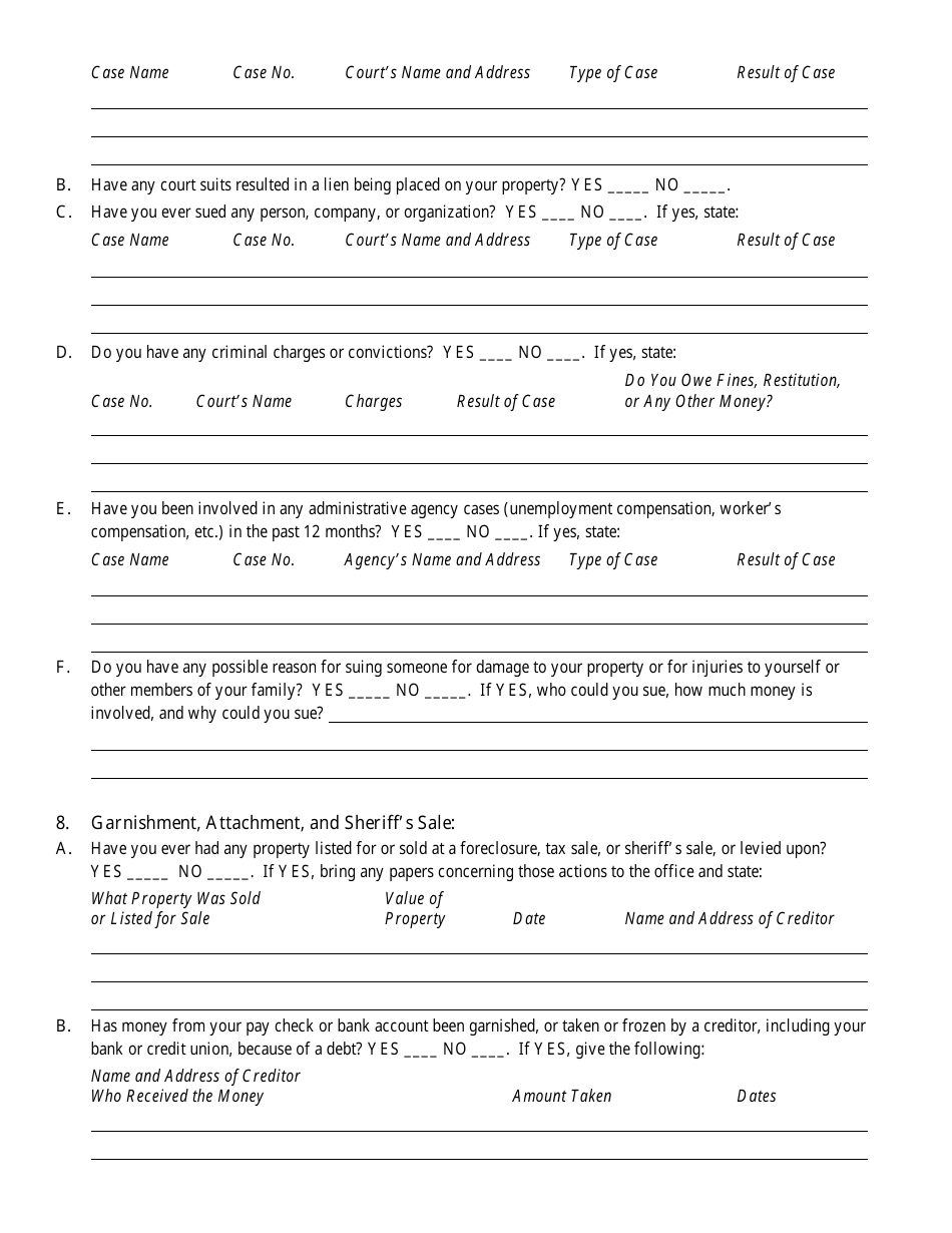 Bankruptcy Questionnaire Template Download Printable PDF | Templateroller