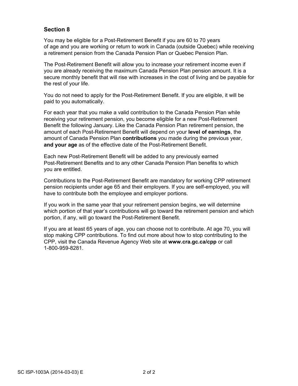 Form ISP-1003A Estimate Request for Canada Pension Plan Retirement Pension and Post-retirement Benefit - Canada, Page 2