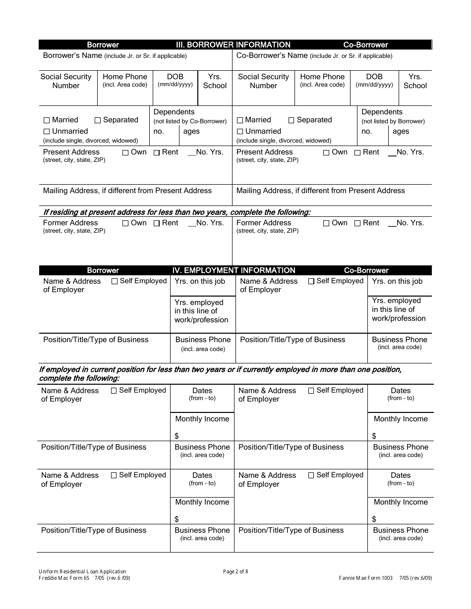 Freddie Mac Form 65 (Fannie Mae Form 1003) - Fill Out, Sign Online and ...