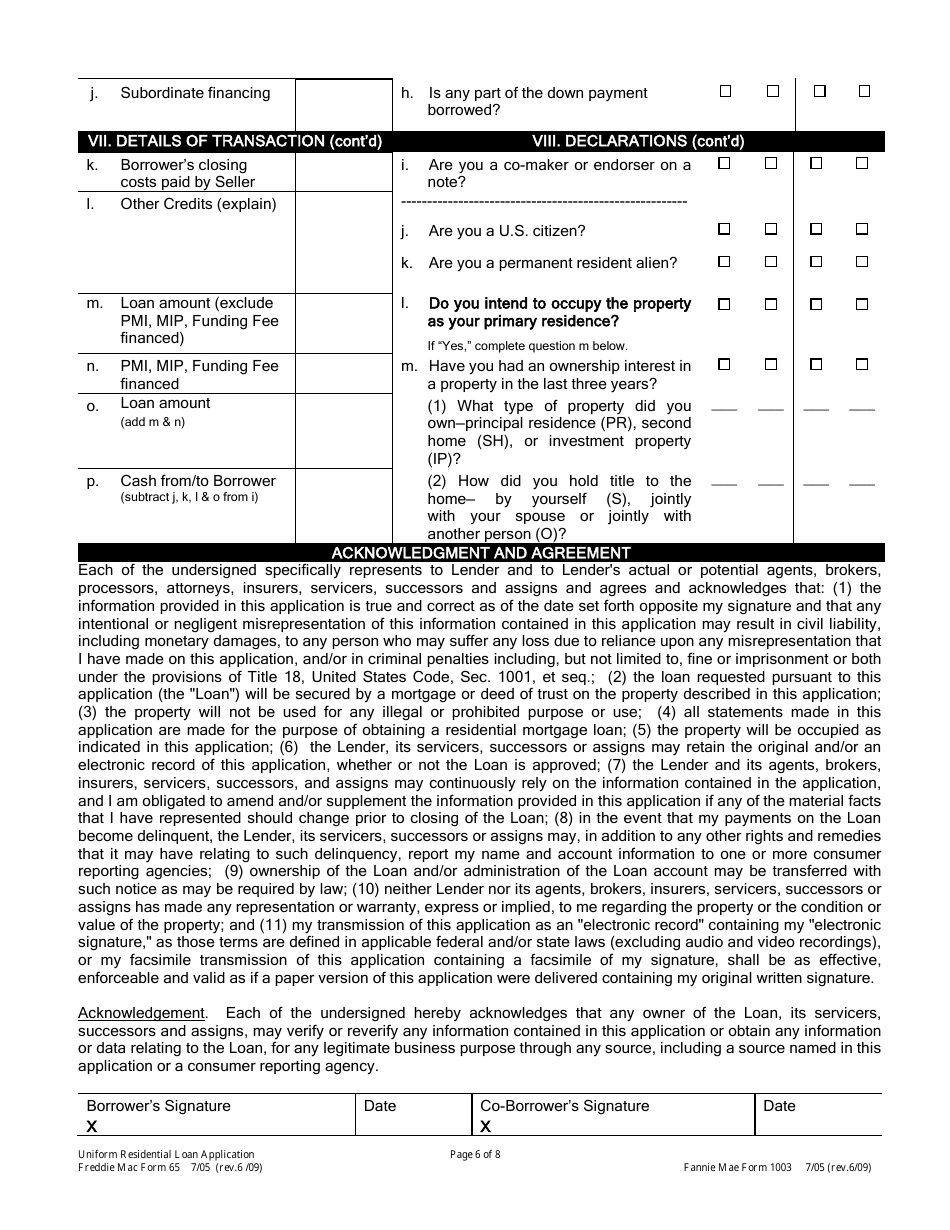 Freddie Mac Form 65 (Fannie Mae Form 1003) - Fill Out, Sign Online And ...