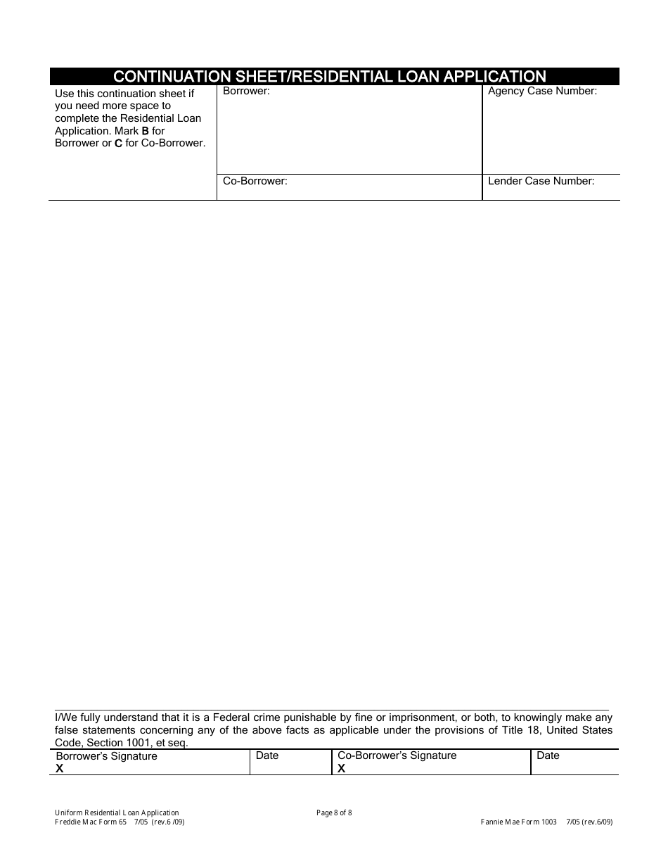 Freddie Mac Form 65 (Fannie Mae Form 1003) Uniform Residential Loan Application, Page 8